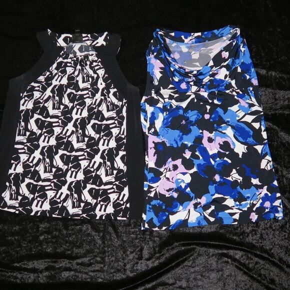 Elephant Floral Abstract Tank Top Sz M Cowl Draped Neck Black Purple Worthington - Picture 15 of 15